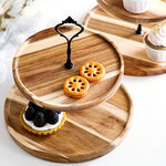 SOGA 20cm 2 Tier Brown Round Wooden Acacia Dessert Tray Cake Snacks Cupcake Stand Buffet Serving WODC238