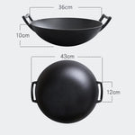 SOGA 2X 36CM Commercial Cast Iron Wok FryPan with Wooden Lid Fry Pan ZPAIB1X2