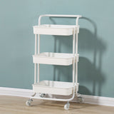 SOGA 2X 3 Tier Steel White Movable Kitchen Cart Multi-Functional Shelves Portable Storage Organizer KITCHENXY005X2