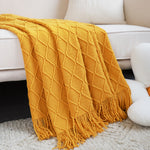 SOGA Yellow Diamond Pattern Knitted Throw Blanket Warm Cozy Woven Cover Couch Bed Sofa Home Decor BLANKET901