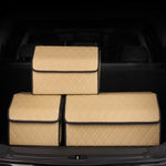 SOGA 4X Leather Car Boot Collapsible Foldable Trunk Cargo Organizer Portable Storage Box Beige/Gold STORAGEWHTGLDMEDX4