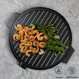 SOGA 30CM Round Cast Iron Korean BBQ Grill Plate with Handles and Drip Lip ZPAI045