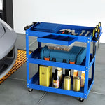 SOGA 2X 3 Tier Tool Storage Cart Portable Service Utility Heavy Duty Mobile Trolley Blue TOOLCART601X2