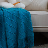 SOGA 2X Blue Diamond Pattern Knitted Throw Blanket Warm Cozy Woven Cover Couch Bed Sofa Home Decor BLANKET904X2