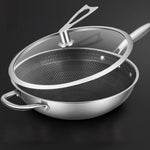 SOGA 2X 34cm Stainless Steel Tri-Ply Frying Cooking Fry Pan Textured Non Stick Skillet with Glass FRYPANTRIFPYZ34X2