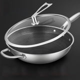 SOGA 2X 34cm Stainless Steel Tri-Ply Frying Cooking Fry Pan Textured Non Stick Skillet with Glass FRYPANTRIFPYZ34X2