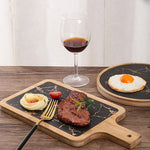 SOGA 2X 33.5cm Black Square Wooden Serving Tray Slate Steak Serving Platter Chopping Board Paddle WODE594X2