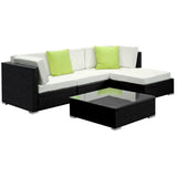 Gardeon 5-Piece Outdoor Sofa Set Wicker Couch Lounge Setting Cover FF-SOFA-BK-5PC-AB