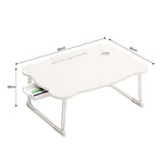 SOGA 2X White Portable Bed Table Adjustable Folding Mini Desk With Mini Drawer and Cup-Holder Home BEDTABLEM666X2