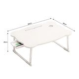 SOGA 2X White Portable Bed Table Adjustable Folding Mini Desk With Mini Drawer and Cup-Holder Home BEDTABLEM666X2