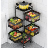 SOGA 2X 5 Tier Steel Square Rotating Kitchen Cart Multi-Functional Shelves Portable Storage KITCHENXY021X2