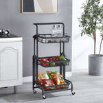 SOGA 2X 3 Tier Steel Black Adjustable Kitchen Cart Multi-Functional Shelves Portable Storage KITCHENXY032X2