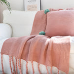 SOGA Pink Tassel Fringe Knitting Blanket Warm Cozy Woven Cover Couch Bed Sofa Home Decor BLANKET930