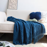 SOGA 2X Royal Blue Diamond Pattern Knitted Throw Blanket Warm Cozy Woven Cover Couch Bed Sofa Home BLANKET902X2