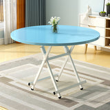 SOGA Blue Dining Table Portable Round Surface Space Saving Folding Desk Home Decor TABLERD724