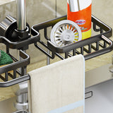 SOGA 2X Black Kitchen Sink Organiser Faucet Soap Sponge Caddy Rack Drainer with Towel Bar Holder TAN1032X2