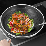 SOGA 2X 34cm Stainless Steel Tri-Ply Frying Cooking Fry Pan Textured Non Stick Skillet with Glass FRYPANTRIFPYZ34X2