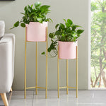 SOGA 4X 2 Layer 42cm Gold Metal Plant Stand with Pink Flower Pot Holder Corner Shelving Rack Indoor FPOTH45PNKX4