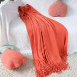 SOGA Orange Acrylic Knitted Throw Blanket Solid Fringed Warm Cozy Woven Cover Couch Bed Sofa Home BLANKET911