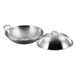 SOGA 2X 3-Ply 42cm Stainless Steel Double Handle Wok Frying Fry Pan Skillet with Lid WOKTRIFPG42X2