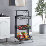 SOGA 3 Tier Steel Black Adjustable Kitchen Cart Multi-Functional Shelves Portable Storage Organizer KITCHENXY032