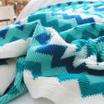 SOGA 170cm Blue Zigzag Striped Throw Blanket Acrylic Wave Knitted Fringed Woven Cover Couch Bed Sofa BLANKET919