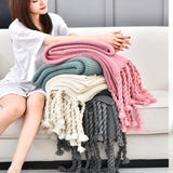 SOGA Green Tassel Fringe Knitting Blanket Warm Cozy Woven Cover Couch Bed Sofa Home Decor BLANKET928