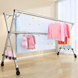 SOGA 2.0m Portable Standing Clothes Drying Rack Foldable Space-Saving Laundry Holder with Wheels BSXG2515