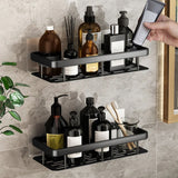 SOGA 2X Black Wall-Mounted Rectangular Bathroom Storage Organiser Space Saving Adhesive Shelf Rack TAN1004X2