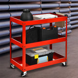 SOGA 3 Tier Tool Storage Cart Portable Service Utility Heavy Duty Mobile Trolley Red TOOLCART604