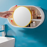 SOGA 39cm Oval Wall-Mounted Mirror Storage Box Vanity Mirror Rack Bathroom Adhesive Shelf Home BATHG323