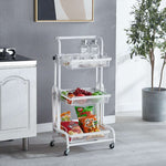 SOGA 3 Tier Steel White Adjustable Kitchen Cart Multi-Functional Shelves Portable Storage Organizer KITCHENXY033