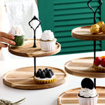 SOGA 20cm 2 Tier Brown Round Wooden Acacia Dessert Tray Cake Snacks Cupcake Stand Buffet Serving WODC238