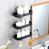 SOGA Black Wall-Mounted Rectangular Bathroom Storage Organiser Space Saving Adhesive Shelf Rack with TAN1009