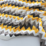SOGA 220cm Yellow Zigzag Striped Throw Blanket Acrylic Wave Knitted Fringed Woven Cover Couch Bed BLANKET918