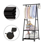 SOGA 2X 2-in-1 Organiser Clothes Shoe Rack Space-Saving Triangular Storage with Wheels Black RACK0012X2