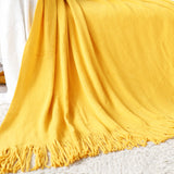 SOGA Yellow Acrylic Knitted Throw Blanket Solid Fringed Warm Cozy Woven Cover Couch Bed Sofa Home BLANKET916