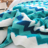 SOGA 220cm Blue Zigzag Striped Throw Blanket Acrylic Wave Knitted Fringed Woven Cover Couch Bed Sofa BLANKET920