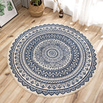 SOGA Dark Blue Carpet Soft Linen Bohemian Non-Slip Floor Retro Minimalist Round Rug Home Decor with CARPETRAG5