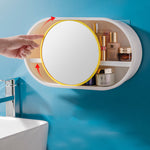 SOGA 2X 39cm Oval Wall-Mounted Mirror Storage Box Vanity Mirror Rack Bathroom Adhesive Shelf Home BATHG323X2