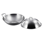 SOGA 3-Ply 38cm Stainless Steel Double Handle Wok Frying Fry Pan Skillet with Lid WOKTRIFPG38