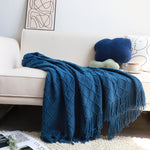 SOGA Royal Blue Diamond Pattern Knitted Throw Blanket Warm Cozy Woven Cover Couch Bed Sofa Home BLANKET902