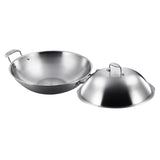 SOGA 2X 3-Ply 38cm Stainless Steel Double Handle Wok Frying Fry Pan Skillet with Lid WOKTRIFPG38X2