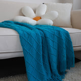 SOGA Blue Diamond Pattern Knitted Throw Blanket Warm Cozy Woven Cover Couch Bed Sofa Home Decor with BLANKET904