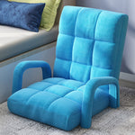 SOGA Foldable Lounge Cushion Adjustable Floor Lazy Recliner Chair with Armrest Blue LOUNGEARMBLUE