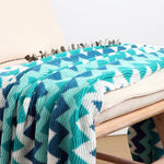 SOGA 220cm Blue Zigzag Striped Throw Blanket Acrylic Wave Knitted Fringed Woven Cover Couch Bed Sofa BLANKET920