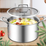 SOGA 28cm Stainless Steel Soup Pot Stock Cooking Stockpot Heavy Duty Thick Bottom with Glass Lid CASSEROLETRISPE28