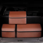 SOGA 4X Leather Car Boot Collapsible Foldable Trunk Cargo Organizer Portable Storage Box Coffee STORAGECOFSMLX4