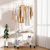 SOGA 2-in-1 Organiser Clothes Shoe Rack Space-Saving Triangular Storage with Wheels White RACK0013