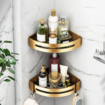 SOGA Gold Wall-Mounted Triangular Bathroom Storage Corner Vanity Organiser Space Saving Adhesive TAN1013